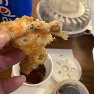 Shrimp tempura not cleaned out.