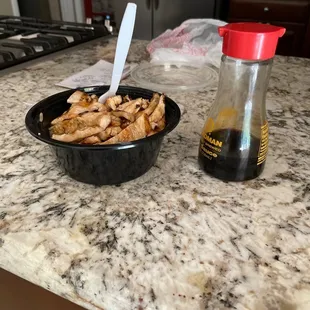 Out the soy sauce bottle next to the bowl so you can see the smaller size.