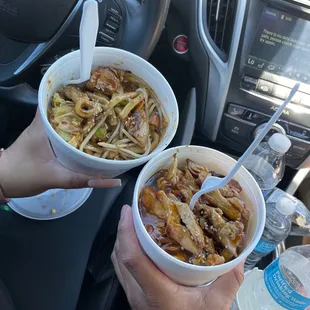Chicken Noodle bowl (left) and Chicken Rice Bowl (right)