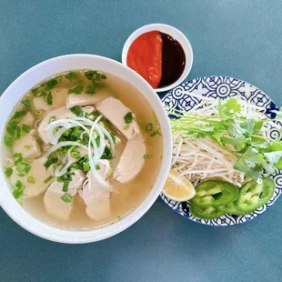 Boneless chicken rice noodles soup