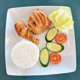 Deep fried chicken with steam rice