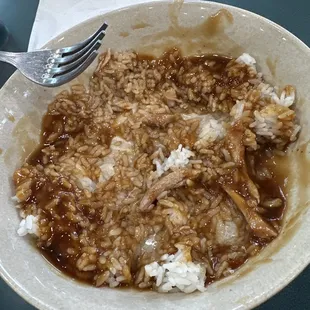 Too much sauce.  Chicken wasnt grilled all the way.    The rice was covered. I didnt want it smothered in sauce.  Wont be back.