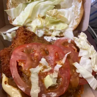 Curry House Burger with chicken katsu