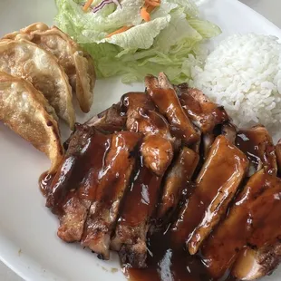 Chicken teriyaki with gyoza