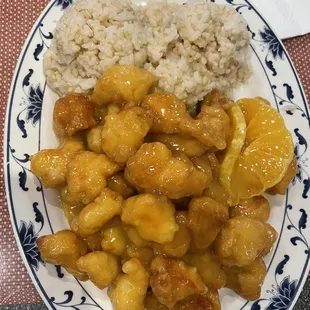 Orange chicken with brown rice