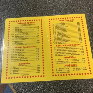 Menu as of 2/2/19