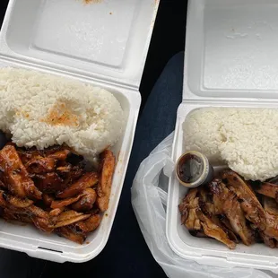 Spicy Chicken Teriyaki on the left and teriyaki chicken on the right