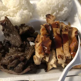 Beef teriyaki and chicken breast combo