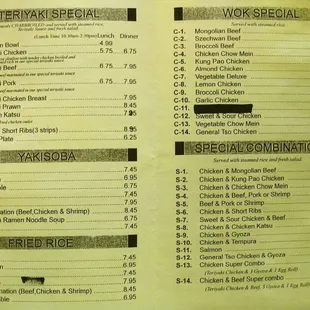 sushi and sashimi, menu