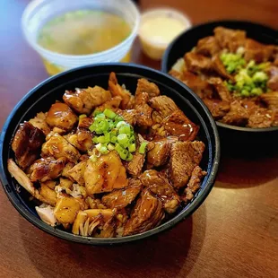 Large Steak and Chicken bowl + Small Steak Bowl with Miso Soup and White Sauce