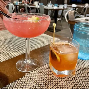 Habanero Hibiscus Margarita and an Old Fashion.