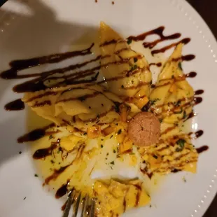 Butternut squash ravioli with sage and balsamic glaze