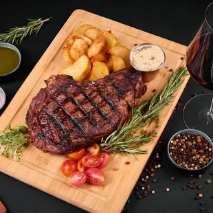 Our perfectly cooked Ribeye Steak at Terra Brooklyn. Tender, juicy, and seared to perfection, this steak is a true