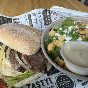 X-Picanha Hot Sandwich and a side salad
