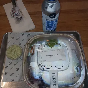 Chicken Shawarma plate and purified water.