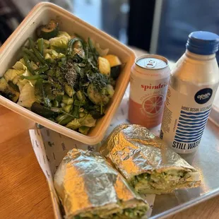 Mediterranean Crispy Chicken Wrap and Harvest Salad - VEGAN