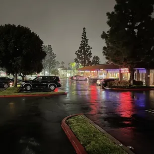 a parking lot at night
