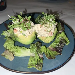 Avocado and crab salad appetizer (main course tonight)