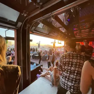 Garage doors open to dance floor