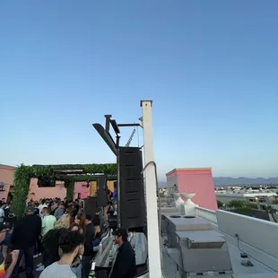 a group of people on a rooftop