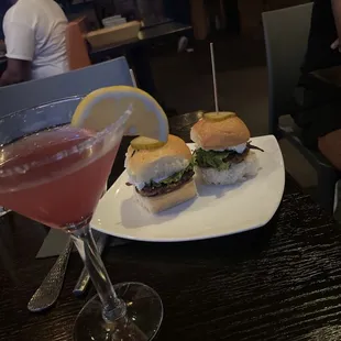 Lamb slider's &amp; blueberry martini