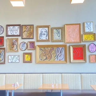 seating and artwork on the wall