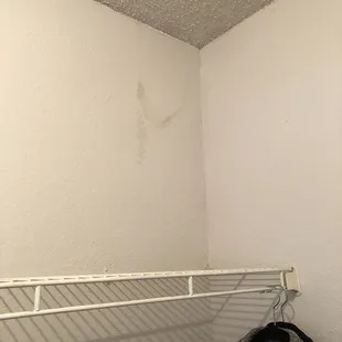 This is the water stain in the closet that we discovered on the 3rd day of the lease. Water bubble hadn&apos;t formed yet.