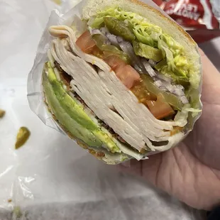 Turkey, avocado and bacon on Dutch crunch roll.