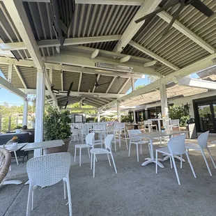 The relatively empty patio