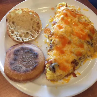 Meat lovers omelet &amp; English muffin (toasted perfectly)