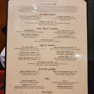 Menu as of November 2, 2022 for weekeday breakfast