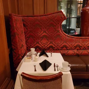 My favorite seat: a booth facing the entrance wall