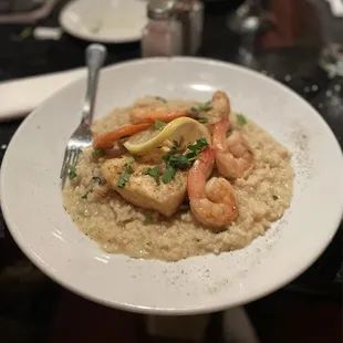 Halibut &amp; Shrimp over Lemon Risotto (Special)