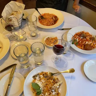 Papardelle alla bolognese,Spaghetti con Polpette,  Spaghetti Carbonara and GF  Spaghetti con Polpette