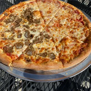 Cheese and meatball pizza