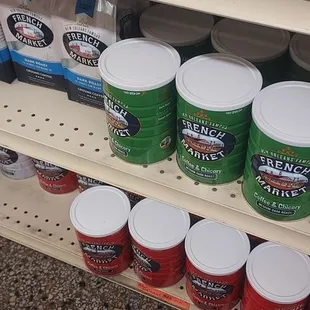 a shelf full of food items