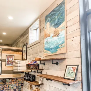 a view of the counter and shelves