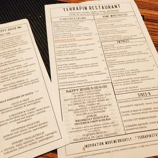 Terrapin happy hour and dinner menus, July 2024.