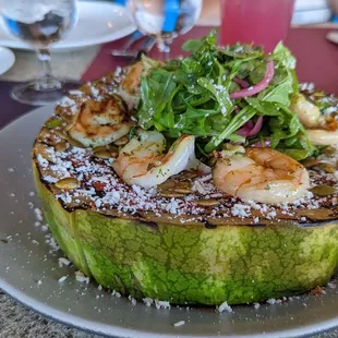 Grilled watermelon with shrimp