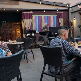 people eating outdoors