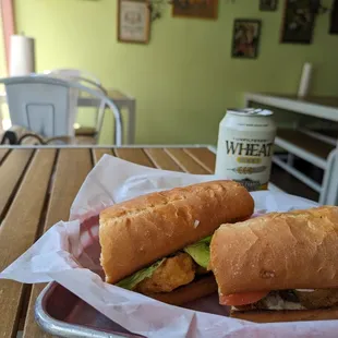 two sandwiches on a tray