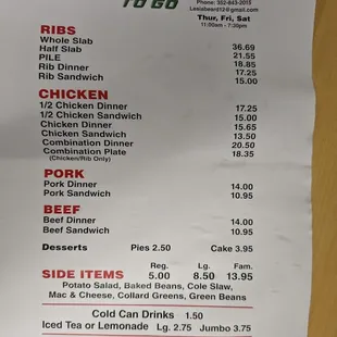 Menu as of June 2024