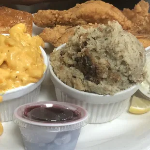 Catfish, dressing, mac