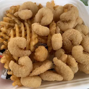 Shrimp basket comes with a drink