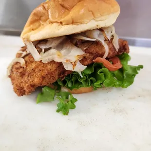 Fried pork chop sandwich