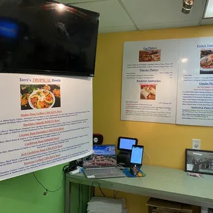 a menu displayed on the wall