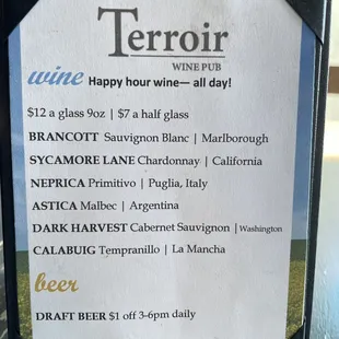 Happy hour wine all day every day!