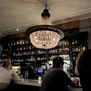 a chandelier hanging from the ceiling
