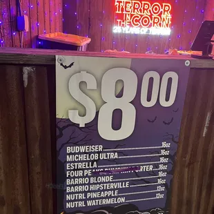 Alcohol menu