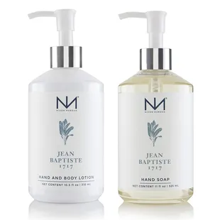 Niven Morgan hand sets of Hand and Body Lotion paired with Hand Soap are available in the signature fragrance of Jean Baptiste.